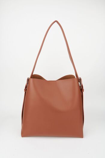 Çanta Park Tan Suede Soft Leather Snap Fastener and Zipper Closure Interior Compartment Large Size Shopper Bag