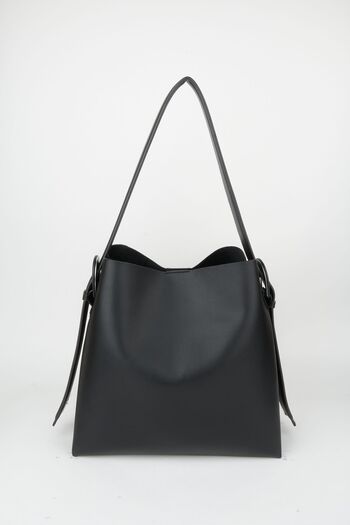 Çanta Park Respected Black Suede Soft Leather Large Size Shopper Bag with Snap Fasteners and Zippered Inner Compartment