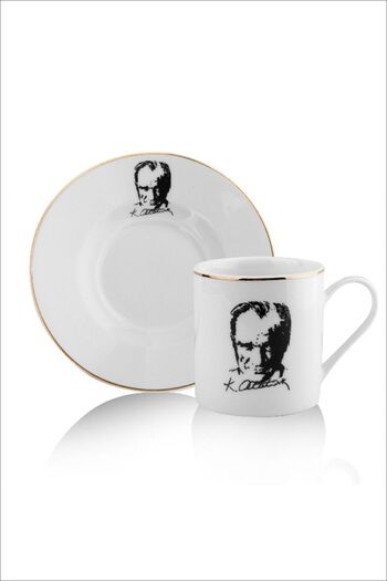 Pinkev Ataturk Themed Porcelain Coffee Cup Set for 6 People
