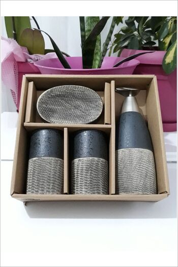 Pinkev 4 Piece Ceramic Liquid Soap Dispenser Bathroom Set - Anthracite