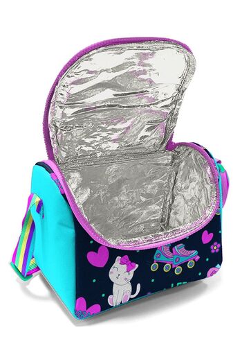 Coral High Navy Blue Pink Patterned Thermal Insulated Lunch Bag and Pen Holder Set for Girls