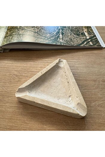 LİSPERA Lispera Travertine Triangle Marble Ashtray, Marble Ashtray, Luxury Gift