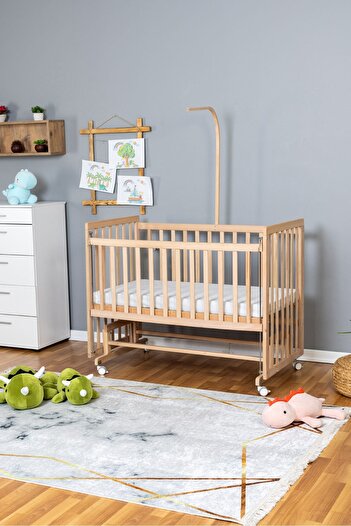 Bamgidoo Ahşap Beşik Anne Yanı Beşik Organik 70x130 - Uyku Setsiz Tek Yataklı + Tekerlekli