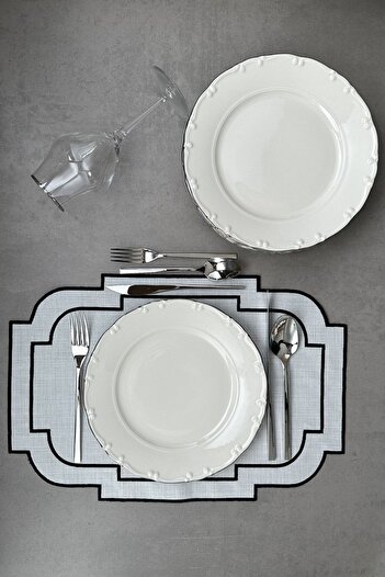 porselenden Lianna Silver 25 Cm Silver Porcelain Serving Plate Set for 6 Persons