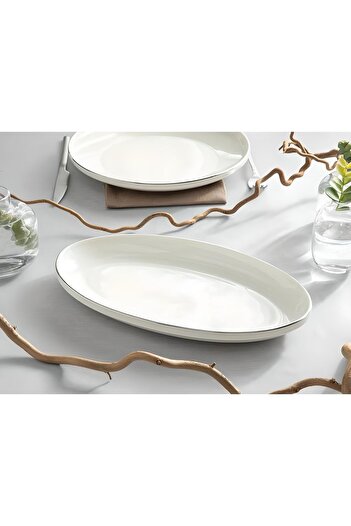 porselenden Modern Silver Silver 2 Piece 30 Cm Porcelain Large Size Cream Boat Presentation Plate Set