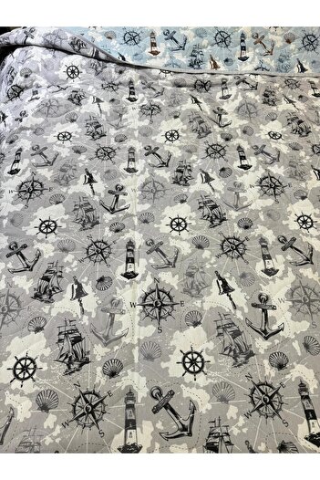 ŞENER HOME 160x230 Cm Sailor Sail Patterned Cotton Quilted Cover - Single, Double Sided, Multi-Purpose