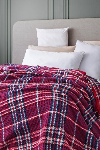 Leruum London Multicolored Plaid Patterned Checked Eco Throw Blanket Sofa Shawl Bedspread