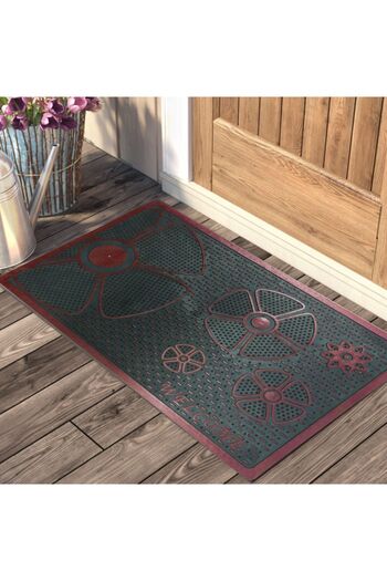 Stepmat Welcome Written Flower Patterned Rubber Door Mat