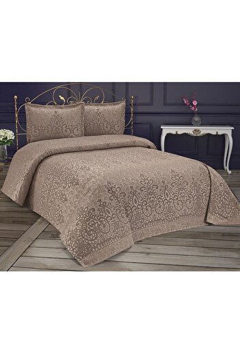 Çeyiz Diyarı Royal Jacquard Chenille Double Bedspread Cappucino