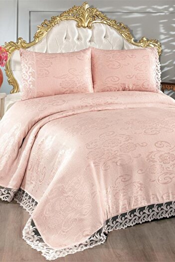 Çeyiz Diyarı French Lace Belins Double Bedspread Powder