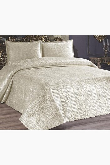 Çeyiz Diyarı Velica Double Velvet Bedspread Cream