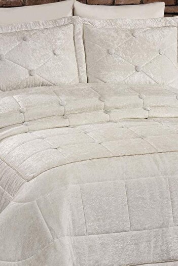Çeyiz Diyarı Melani Velvet Double Bedspread Cream