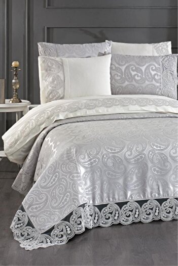 Çeyiz Diyarı Shawl 7 Piece Bridal Set Gray