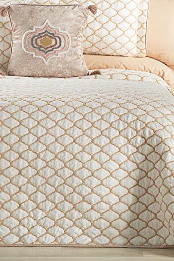 Çeyiz Diyarı Melodie Double Bed Cover 4 Pieces Cream Cappucino