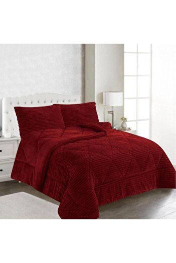 Çeyiz Diyarı Ece Stripe Double Plush Bedspread Claret Red