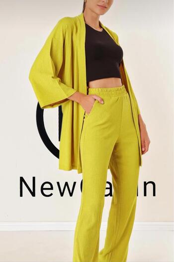 NewCabin Summer Olive Kimono and Lycra Fabric - New Season Wrap Pants Set