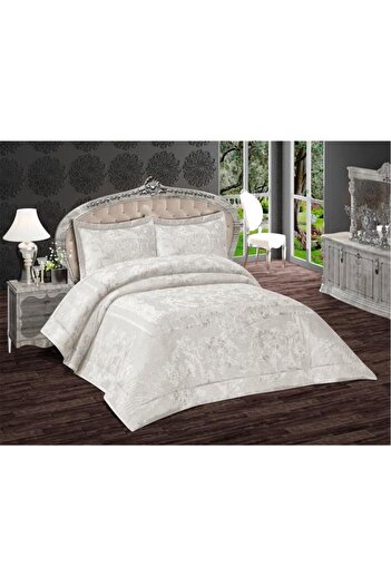 Çeyiz Diyarı Florita Velvet Double Bedspread - Jacquard, Cream