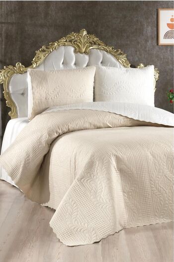 Çeyiz Diyarı Ultrasonic Quilted Sanem Double Sided Bedspread Cream Beige