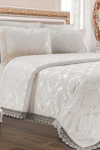 Çeyiz Diyarı Double Dowry Land Jacquard Chenille Bedspread Cream 206233
