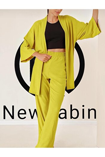 NewCabin Summer Olive Kimono and Lycra Fabric - New Season Wrap Pants Set