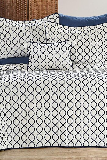 Çeyiz Diyarı Brillance Double Bed Cover Cream Navy Blue