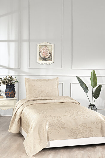 Çeyiz Diyarı Lale Single 2 Piece Bedspread Cappucino