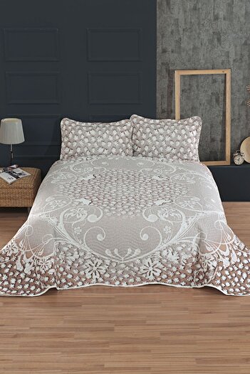 Çeyiz Diyarı Shine Printed Quilted Double Bedspread Brown