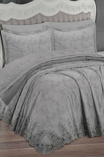 Çeyiz Diyarı Aegean 6 Piece Chenille Embroidered Pique Set Gray