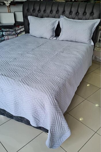 Çeyiz Diyarı Washed Zigzag Double Bedspread Light Gray