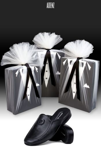 ADENZ Groom's Bundle - Pierre Cardin Dowry Groom's Slippers - 3-Piece Box Decoration Tulle Ribbon