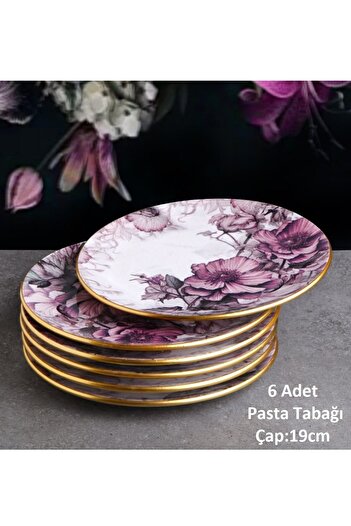 Pinkev Petunia 7-Piece Ceramic Pedestal Cake Dish Pastry Presentation Stand Plate Set
