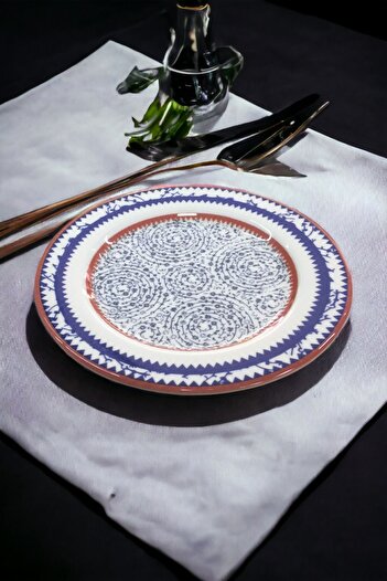 Pinkev Golden Horn 6 Person Porcelain Cake Dessert Plate Set - 20cm
