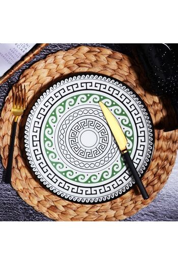 Pinkev Green Black Patterned 6-Piece Ceramic Plate Set - 26cm
