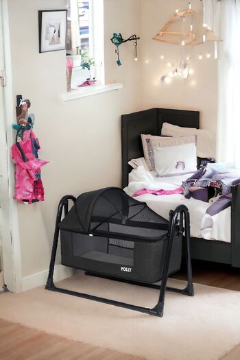 POLLY BABY Lüks Keten Fileli Silinebilir Portatif Sallanır Anne Yanı Beşik Sepet Beşik Hamak Beşik