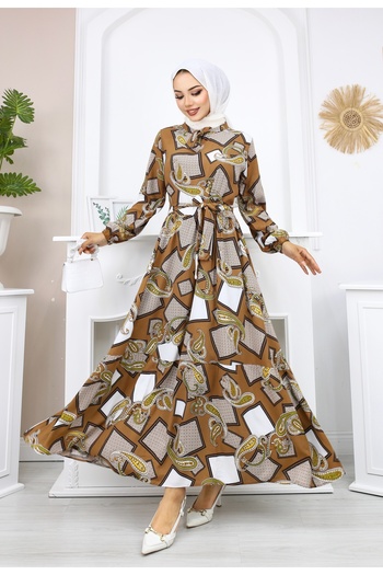 festmoda Brown Belted Helen Women's Dress