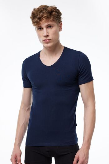 Malabadi Ανδρικό μπλουζάκι Navy Blue V λαιμόκοψη κοντό μανίκι Modal T-shirt Body 032