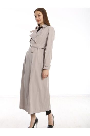 Zühre Women's Unlined Chain Detailed Gray Trench Coat 12615