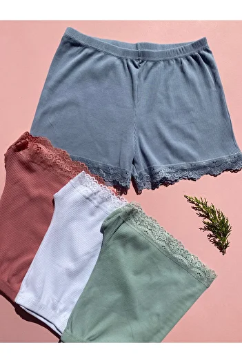 LEYNA BUTİK Pantaloni scurți din dantelă pentru femei, bumbac cu snur, 4 piese, verde-albastru-uscat, trandafir-alb – chiloți