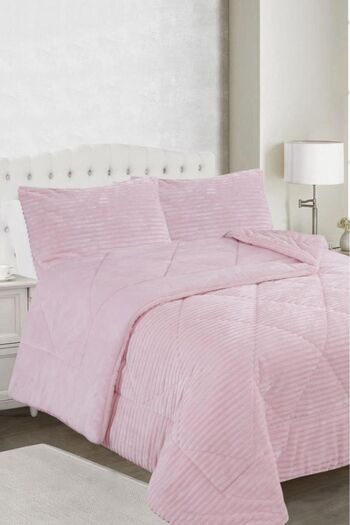 Çeyiz Diyarı Ece Stripe Double Plush Bedspread Powder