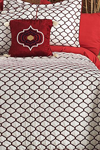 Çeyiz Diyarı Melodie Double Bed Cover 4 Pieces Cream Claret Red