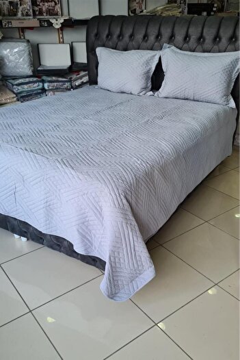 Çeyiz Diyarı Washed Zigzag Double Bedspread Light Gray