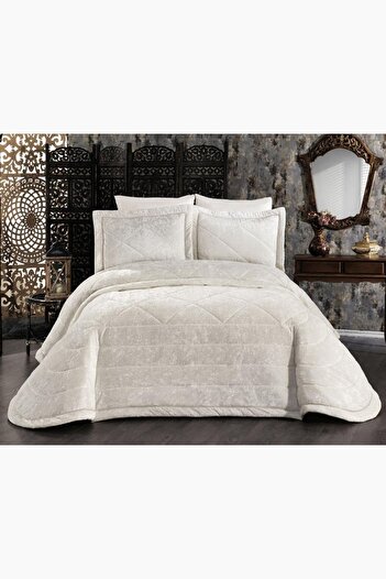 Çeyiz Diyarı Elina Velvet Double Bedspread Cream