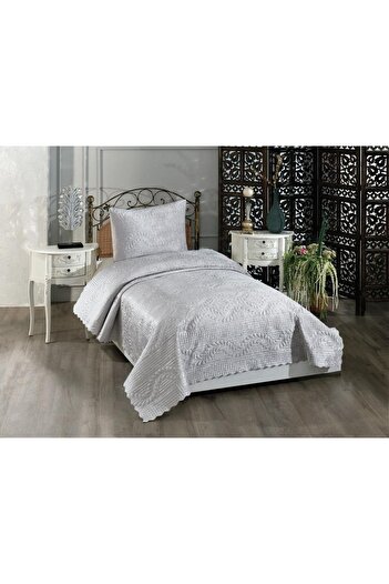 Çeyiz Diyarı Single Velvet Bedspread Gray