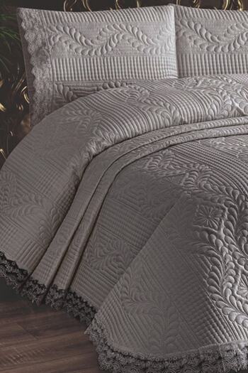 Çeyiz Diyarı Limena Lace Quilted Ultrasonic Double Bedspread Gray