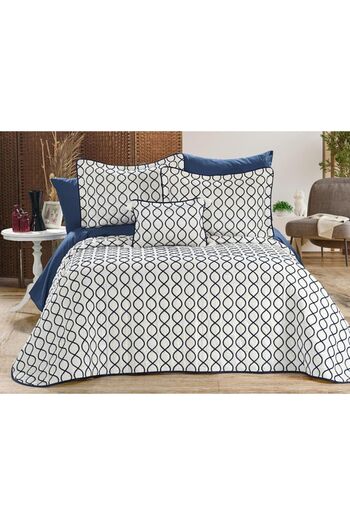 Çeyiz Diyarı Brillance Double Bed Cover Cream Navy Blue