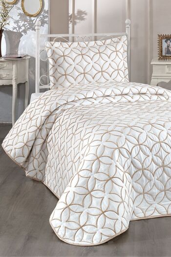 Çeyiz Diyarı Parolin Single Quilted Bedspread Cream Gold