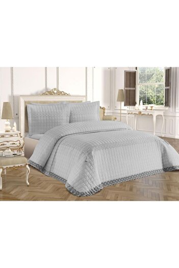 Çeyiz Diyarı Roza Double Quilted Bedspread Gray