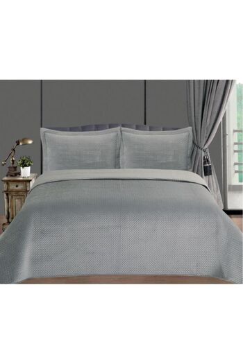 Çeyiz Diyarı Tuscany Double Luxury Velvet Bedspread Gray