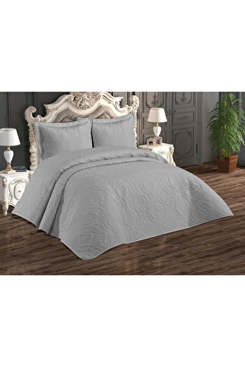 Çeyiz Diyarı Ultrasonic Quilted Ivory Double Bedspread Gray