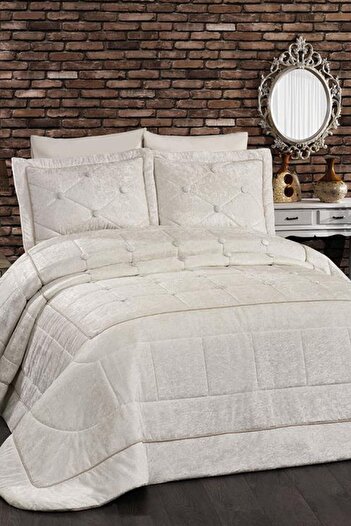 Çeyiz Diyarı Melani Velvet Double Bedspread Cream